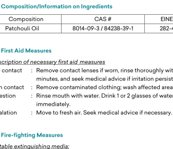NEW LEAF 廣藿香精油 MSDS材料安全數據證書